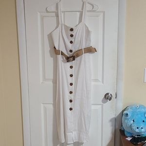 Long white button up dress